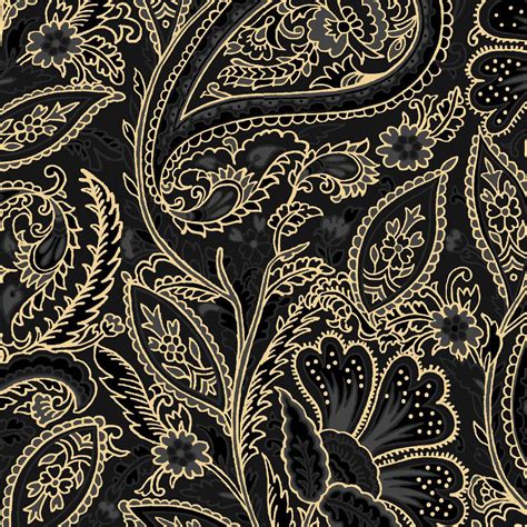 buttercream paisley fabric black metallic gold|2 YD PC.